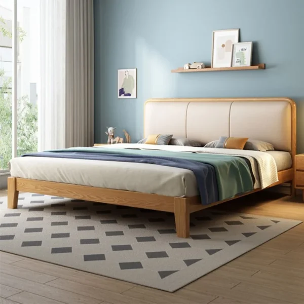 Scandinavian Ash Panel Bed Natural Upholstered Bed Frame with Mattress - Image 9