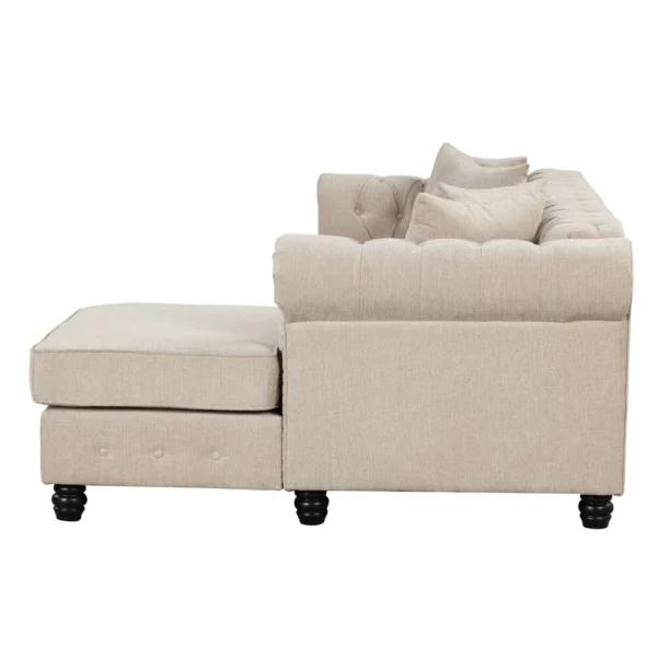 Morden Fort Chesterfield Sofa Living Room Furniture Couches Linen - Beige - Image 7