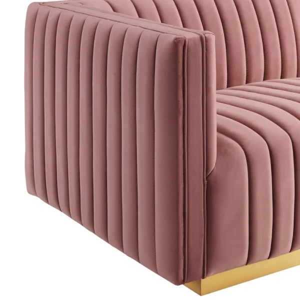 Conjure Channel Tufted Performance Velvet 4-Piece Sectional - Gold Dusty Rose - Image 7