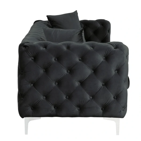 Morden Fort Modern Velvet Sofa with Button Tufted, Solid Wood Frame and Iron Legs - Black - Image 7