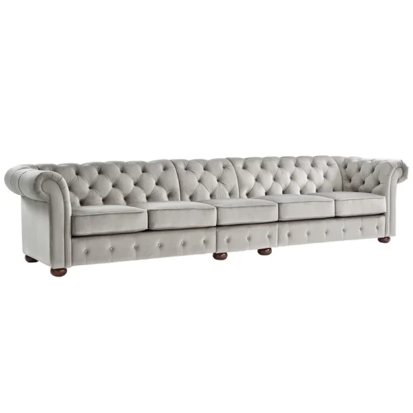 Knightsbridge Light-grey Extra Long Chesterfield Sofa Artisan - 4 Seat Sofa - Grey Velvet - Image 7