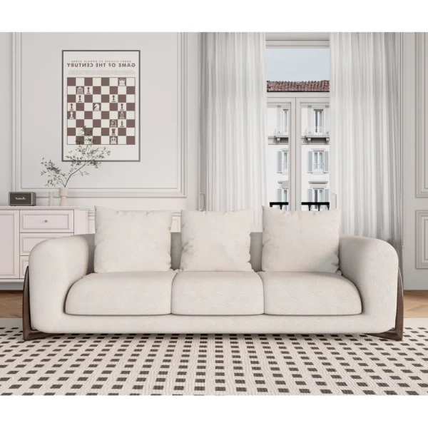 Breathable Beige Wool Sofa Love Seat Minimalist Couch - Image 7