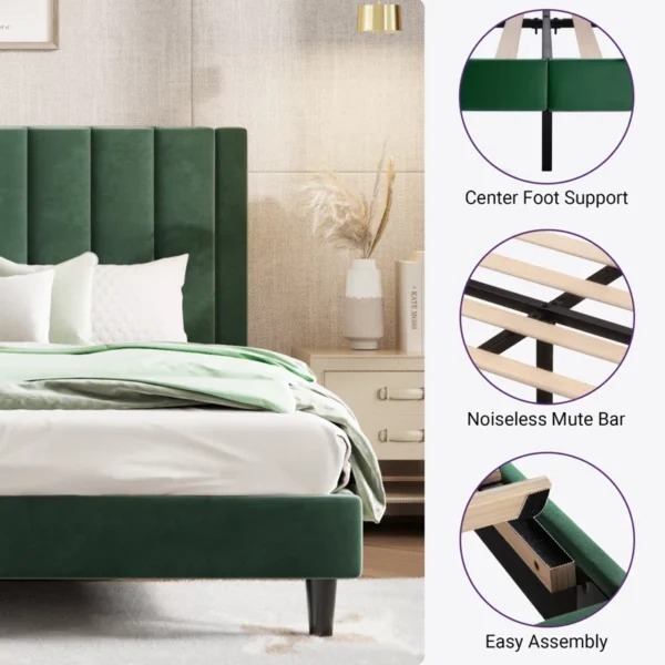 Stauton Upholstered Platform Bed with Velvet and Striped Headboard - Image 8