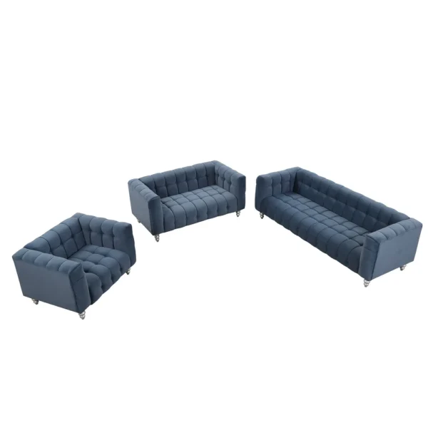 Modern 3-piece sofa set with solid wood legs, buttoned tufted backrest, Dutch fleece upholstered sofa set - Image 8