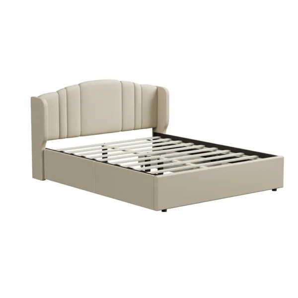 Linen Fabric Upholstered Platform Bed with Wingback Headboard, No Box Spring Needed Wood Slat Support Queen Size Bed Frame - Image 8