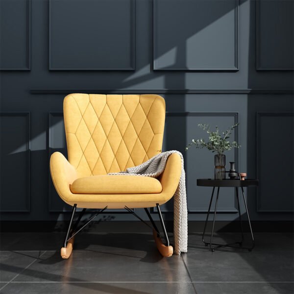 Thick Padded Seat Linen Armchair for Nursery Leisure Relax - Yellow - Image 8
