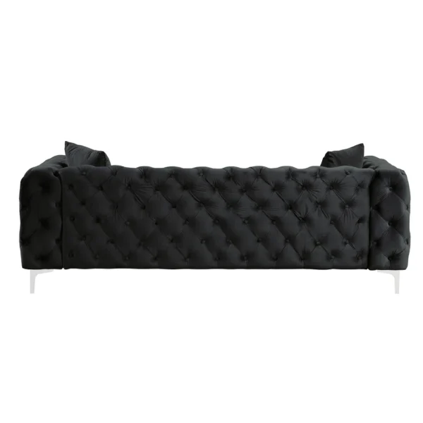 Morden Fort Modern Velvet Sofa with Button Tufted, Solid Wood Frame and Iron Legs - Black - Image 8