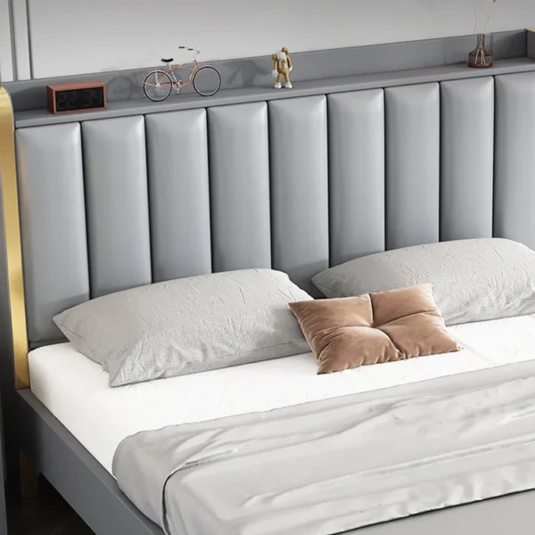 Modern Solid Wood Standard Bed Headboard Bed Frame with Golden Legs - Image 8