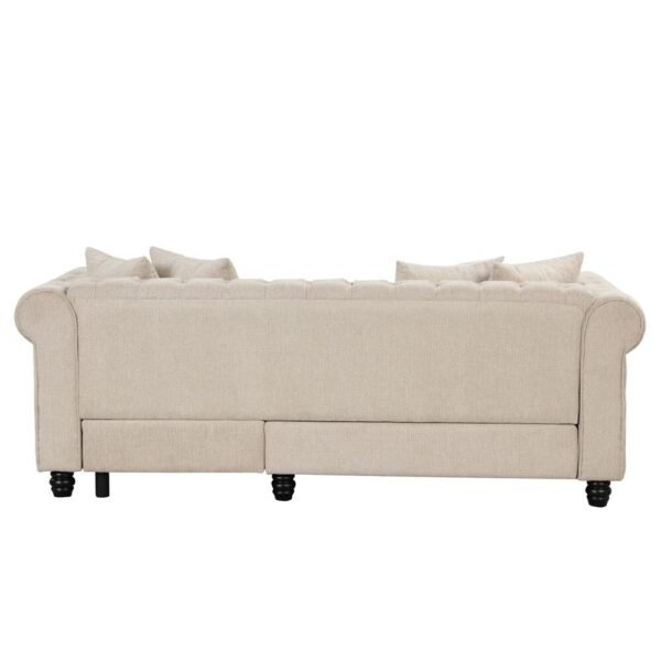 Morden Fort Chesterfield Sofa Living Room Furniture Couches Linen - Beige - Image 8
