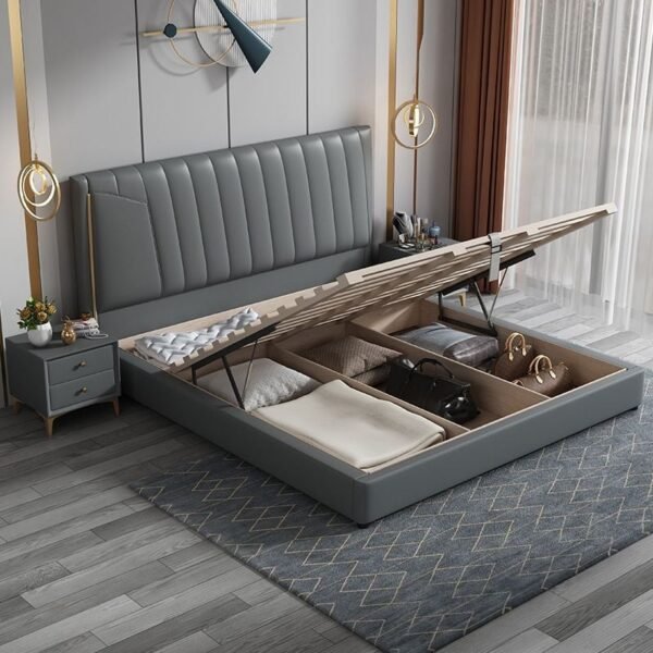 Modern Panel Bed Foam Gray Standard Bed with Upholstered Headboard - Image 11