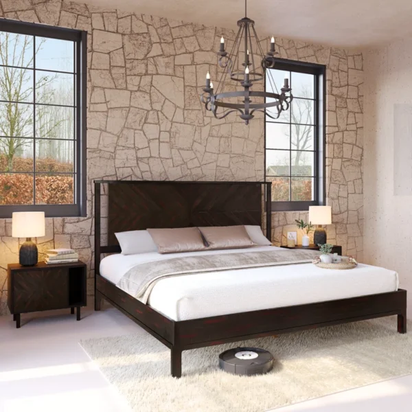 Vivian Solid Wood Platform Bed with Headboard, Rustic Bed Frame - Image 11
