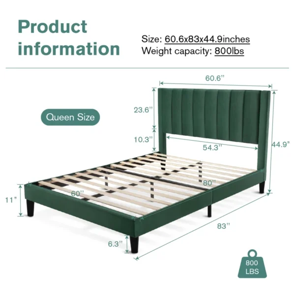 Stauton Upholstered Platform Bed with Velvet and Striped Headboard - Image 9