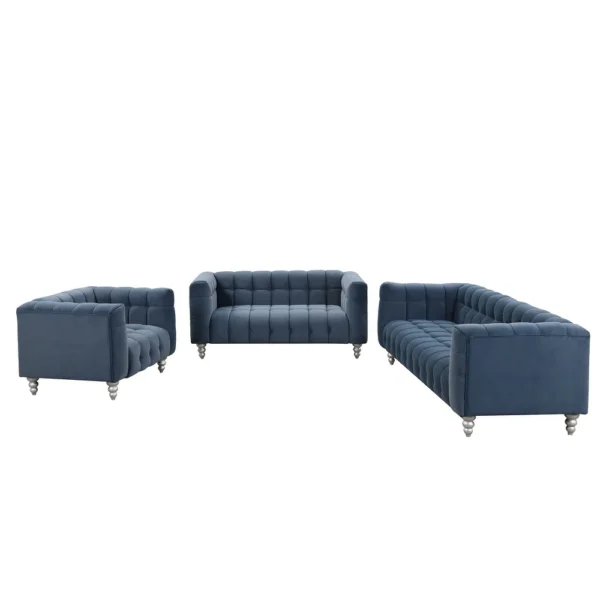 Modern 3-piece sofa set with solid wood legs, buttoned tufted backrest, Dutch fleece upholstered sofa set - Image 9
