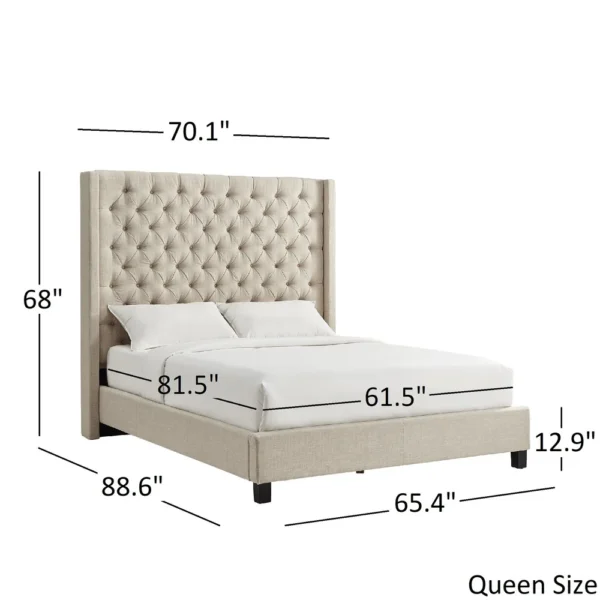 Naples Wingback Button Tufted Tall Headboard Bed - Image 3