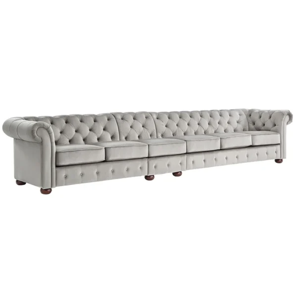 Knightsbridge Light-grey Extra Long Chesterfield Sofa Artisan - 4 Seat Sofa - Grey Velvet - Image 9