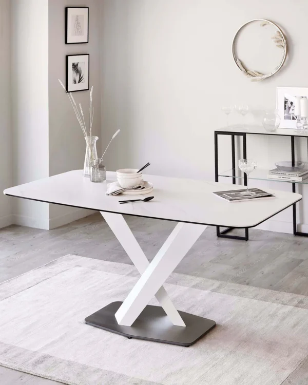 Carter White Marbled Ceramic Pedestal 6 Seater Table