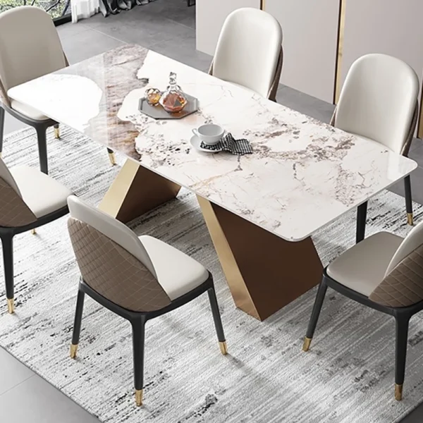 Contemporary White Rectangular Sintered Stone Dining Table X-Base Dinner Table