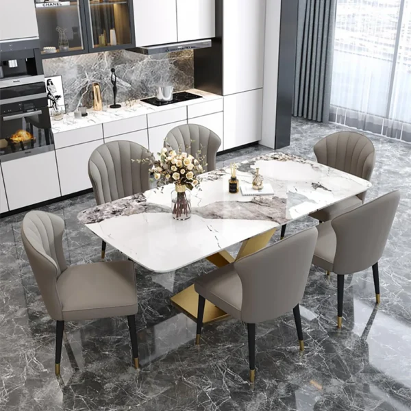 Modern White Dining Table Rectangular Sintered Stone Top X-Base