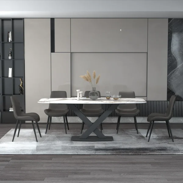 Modern Pandora Stone Top Dining Table with Black Base