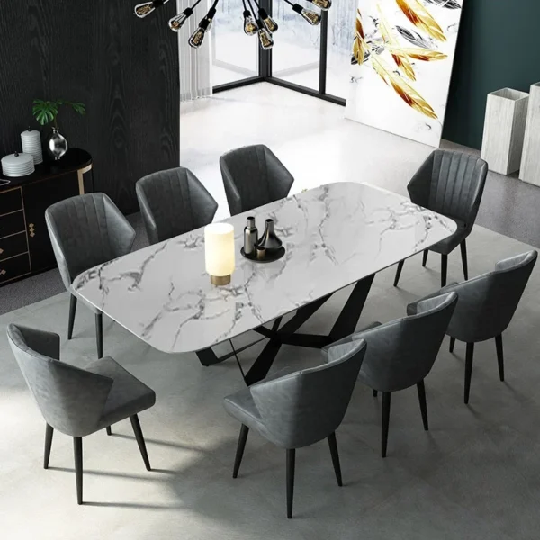 Modern Stylish Dining Table Rectangle White Sintered Stone Top in Large