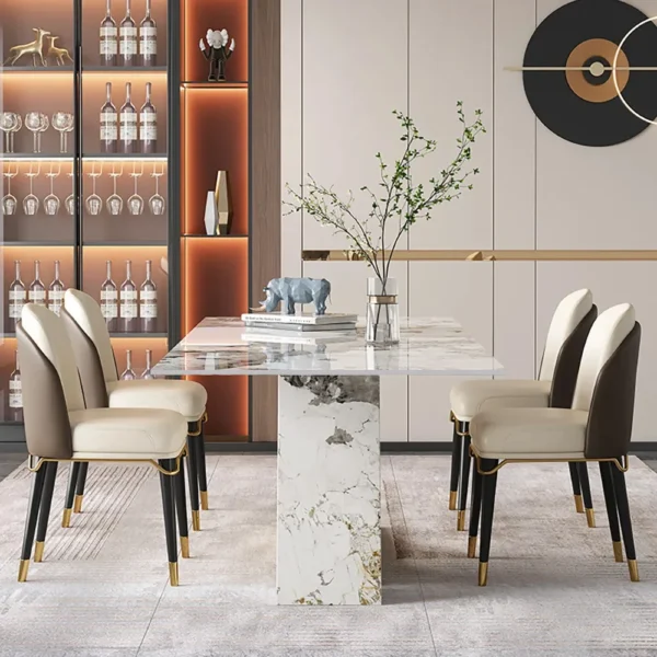 Modern Rectangle Sintered Stone Dining Table with 8 Chairs in Gold
