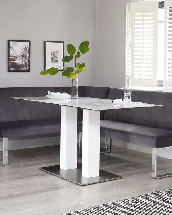 Mia White Marbled Ceramic 6 Seater Dining Table.