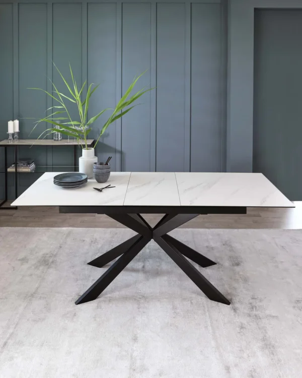 Hayden White Marbled Ceramic Extending 6 To 8 Seater Dining Table