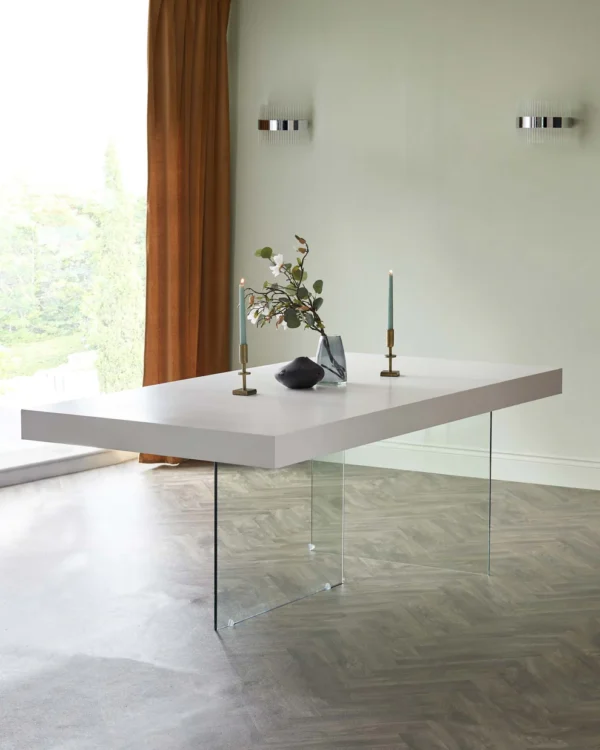 Aria White Oak And Glass 8 Seater Dining Table