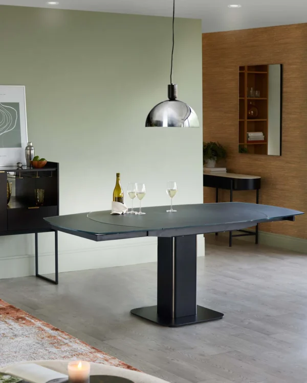 Fraser Dark Grey Frosted Glass Extending 4 To 6 Seater Dining Table