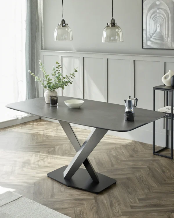 Carter Dark Grey Ceramic Pedestal 6 Seater Table - Image 2
