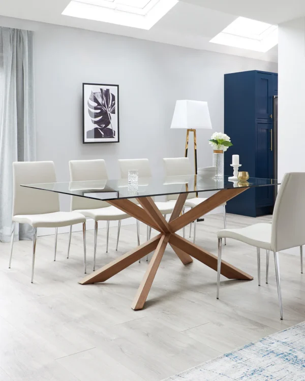 Otter Clear Glass And Walnut 8 Seater Dining Table