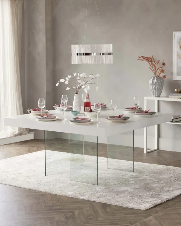 Aria White Oak and Glass Square 8 Seater Dining Table