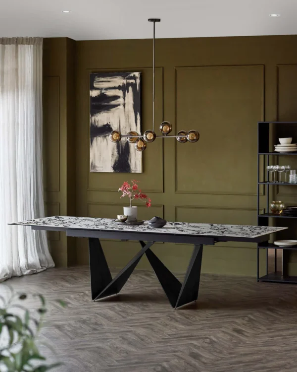 Calenzano white calacatta ceramic extending 8 to 10 seater dining table