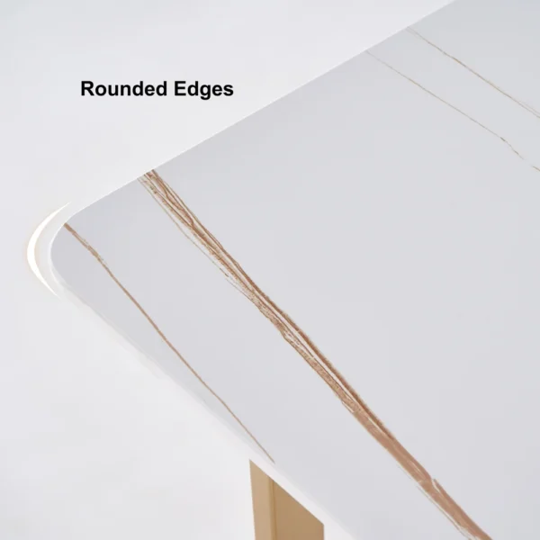 White Dining Table with Rectangular Sintered Stone Top & Metal Frame - Image 9