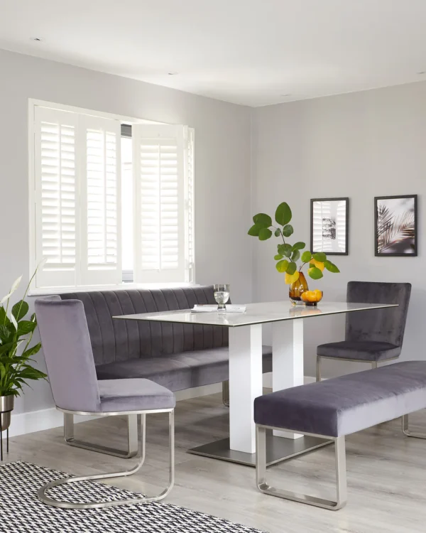 Mia White Marbled Ceramic 6 Seater Dining Table. - Image 10