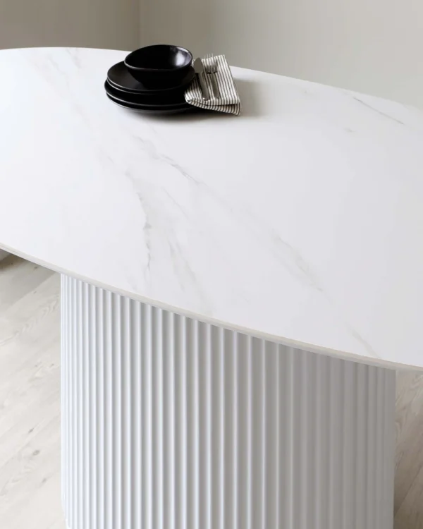 Austin White Marbled Ceramic Fluted 6 Seater Dining Table - Image 10