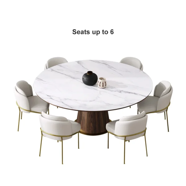 Round Dining Table Sintered Stone Top Wooden Base for 6 Mid-Century Modern - Image 10