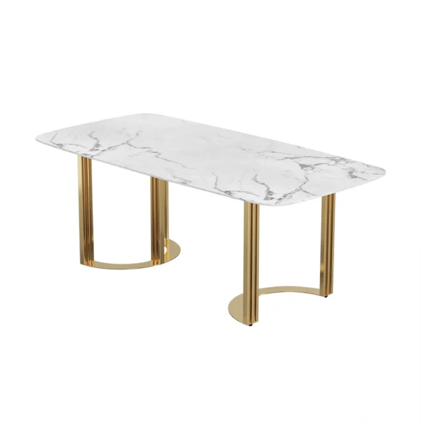 Faux Marble Dining Room Table for 4-6 Person White Rectangular Top in Gold - Image 9