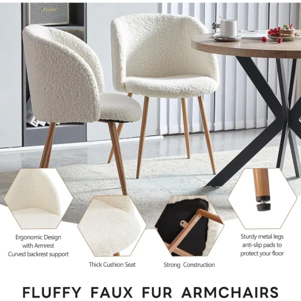 Howtai Round Dining Table Set with Fluffy Sherpa Arm Chairs Space Saving - Image 8