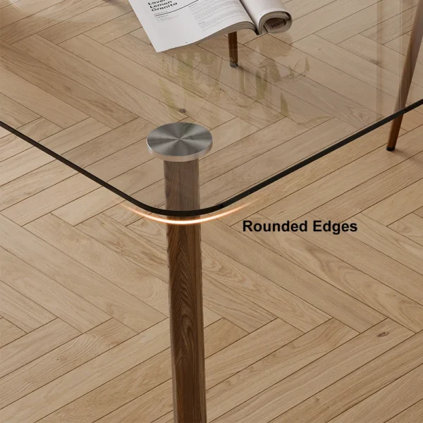 Rectangle Glass Dining Table for 8 Person Walnut Solid Wood 4-Legs - Image 10