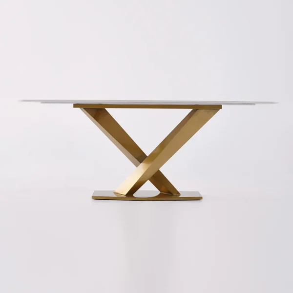 Modern White Dining Table Rectangular Sintered Stone Top X-Base - Image 10