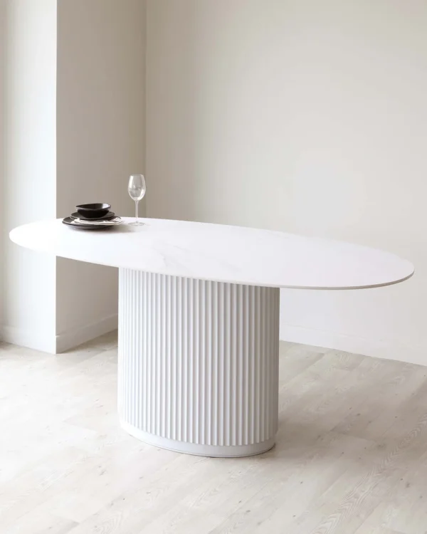 Austin White Marbled Ceramic Fluted 6 Seater Dining Table - Image 11