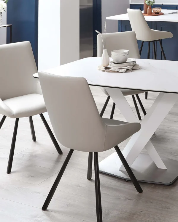 Carter White Marbled Ceramic Pedestal 6 Seater Table - Image 11