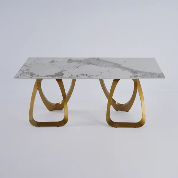 Contemporary Rectangle Dining Table in Gold for 8 Seaters with Stone Top - Image 11