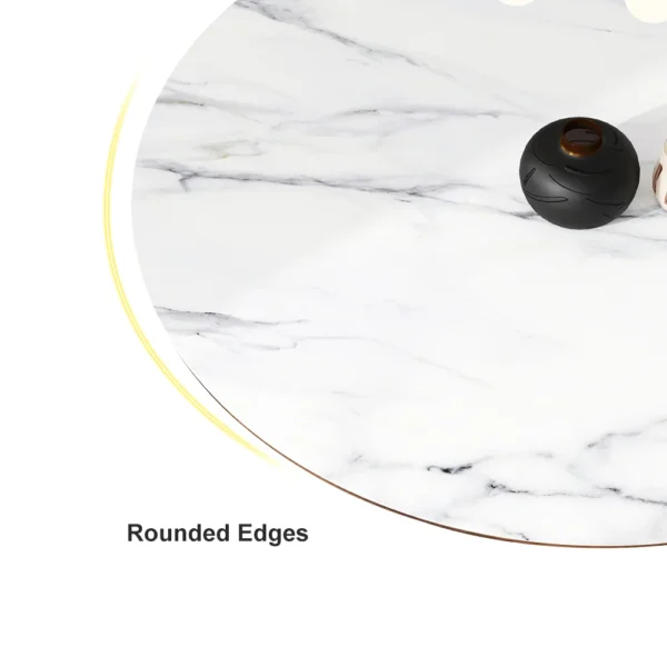 Round Dining Table Sintered Stone Top Wooden Base for 6 Mid-Century Modern - Image 11