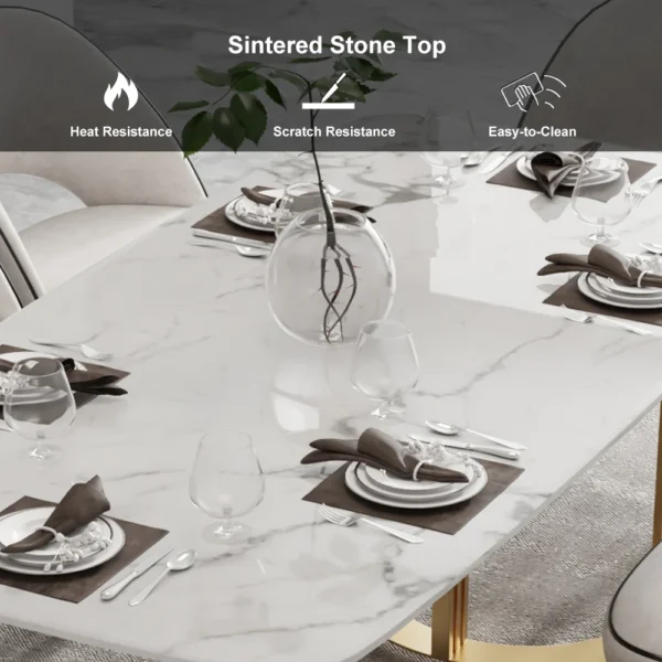 Faux Marble Dining Room Table for 4-6 Person White Rectangular Top in Gold - Image 10