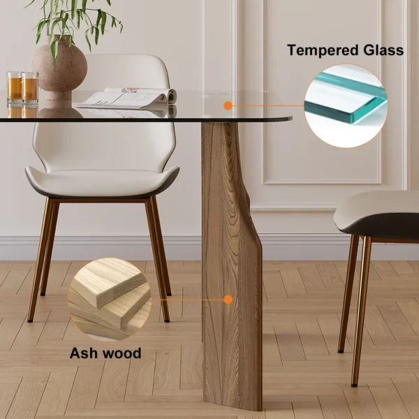 Rectangle Glass Dining Table for 8 Person Walnut Solid Wood 4-Legs - Image 11