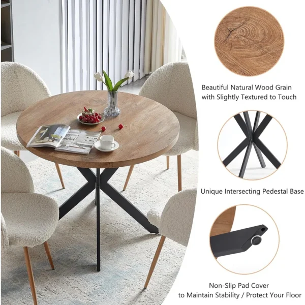 Howtai Round Dining Table Set with Fluffy Sherpa Arm Chairs Space Saving - Image 9