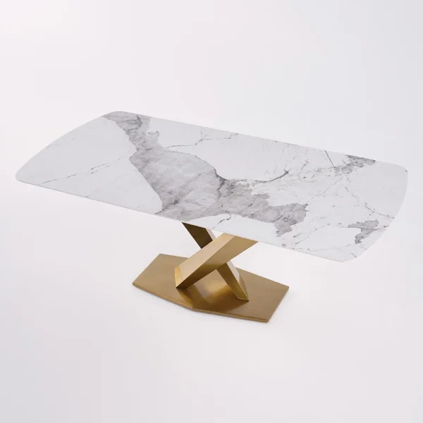 Modern White Dining Table Rectangular Sintered Stone Top X-Base - Image 11