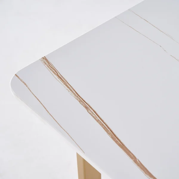 White Dining Table with Rectangular Sintered Stone Top & Metal Frame - Image 11